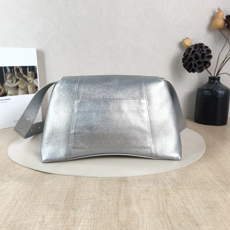 BALENCIAGA Shoulder Bag DOWNTOWN Silver Calfskin Small 30 × 10 × 17.5 cm — cover view 4 of 6