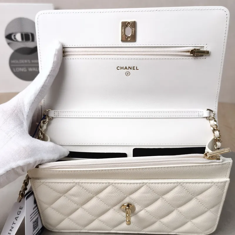 Chanel Crossbody Bag Classic Flap WOC CF WOCWOC Bag White Grained Calfskin 19.2 × 3.5 × 12.3 cm — detail view 11 of 11