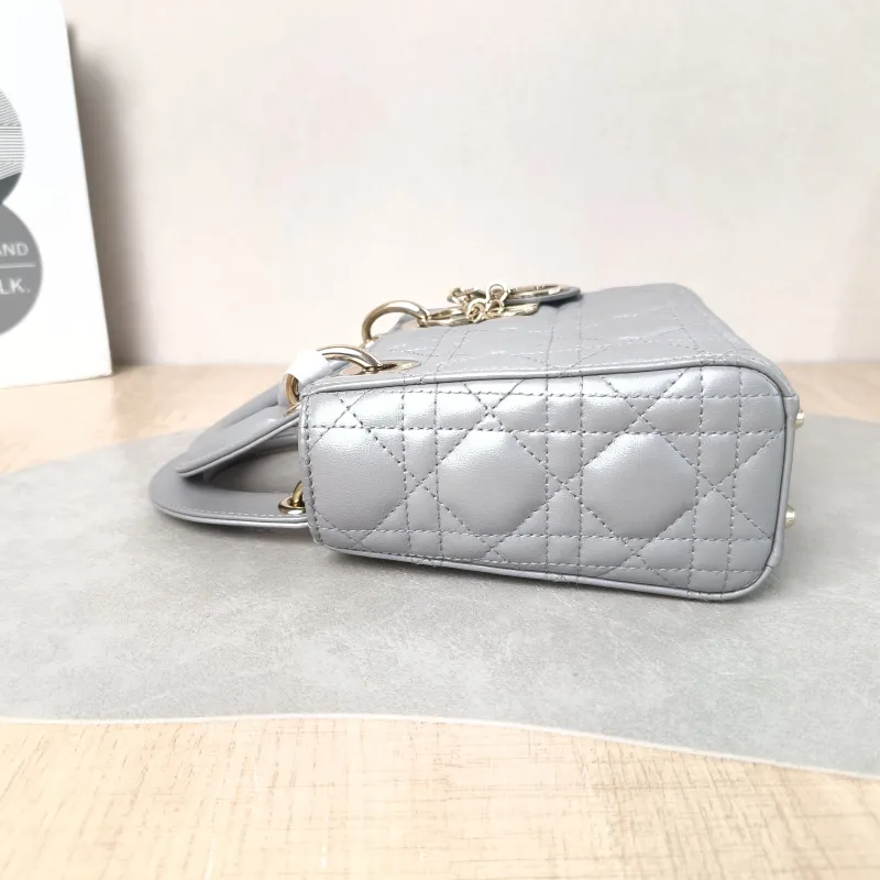 DIOR Crossbody Bag Lady Lady Dior Bag Grey Lambskin Mini 17 × 7 × 15 cm — detail view 9 of 12