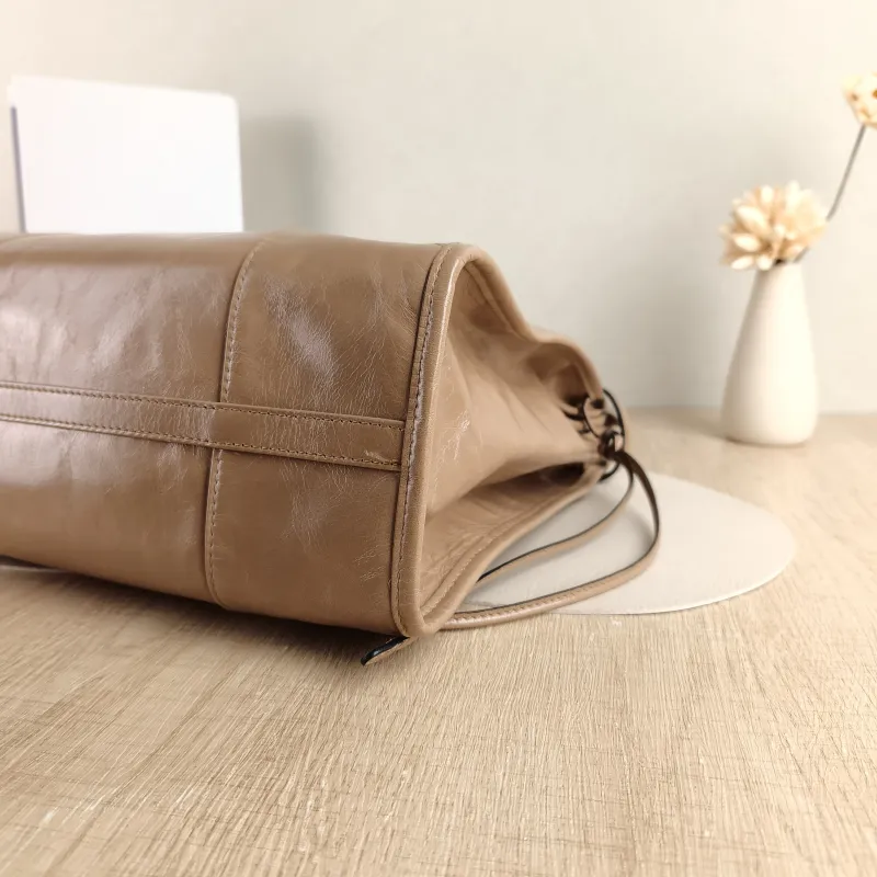 PRADA Shoulder Bag Bonnie Soft Lux Taupe Waxed Leather 42 × 12 × 30 cm — detail view 8 of 13