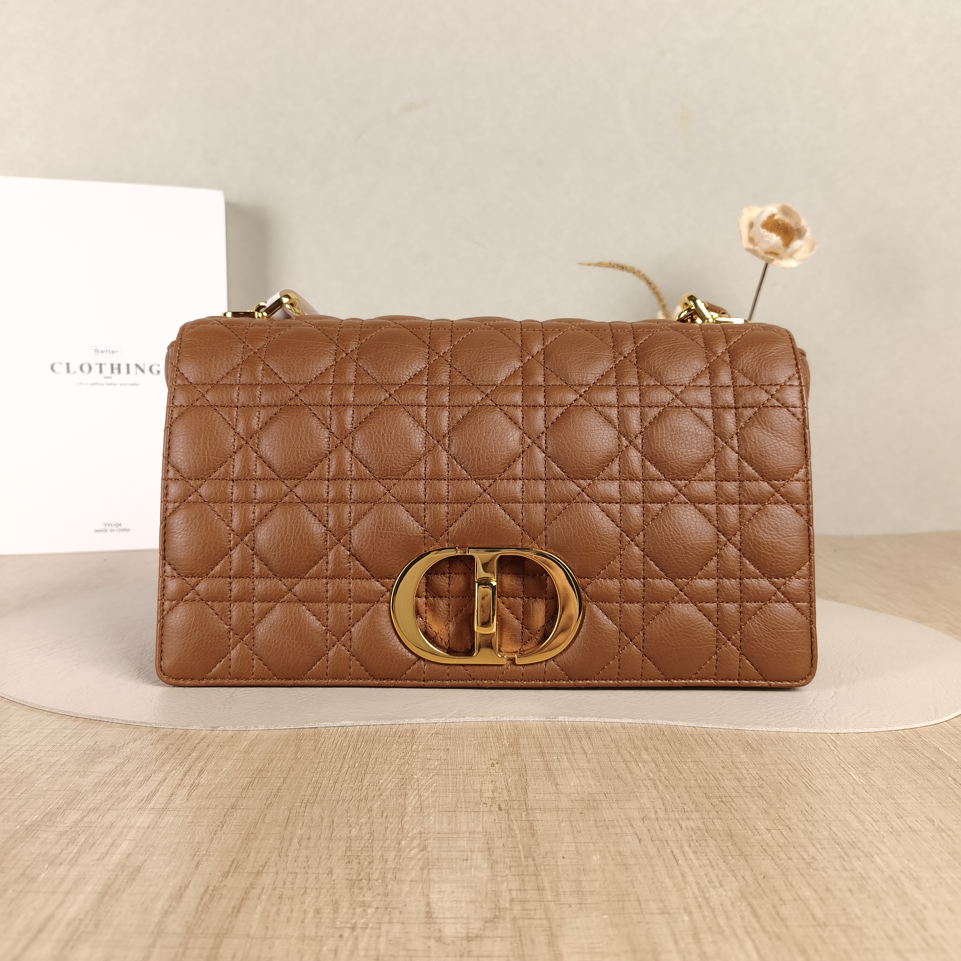 DIOR Shoulder Bag Caro Chain Bag Caramel Calfskin Large28.5 × 10 × 17.5 cm