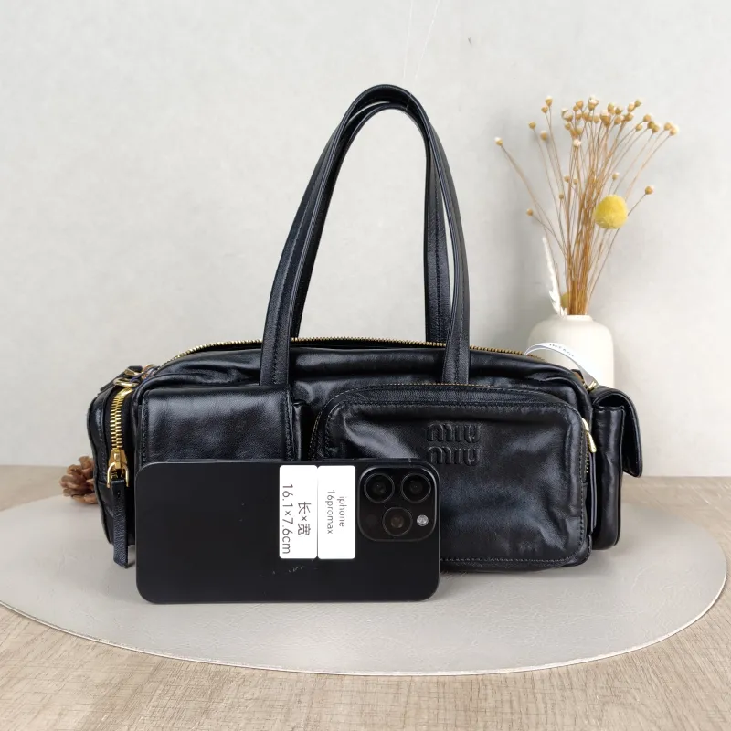 Miumiu Top Handle Bag Pocket Top Handle Bag Black Lambskin 32 × 12 × 13 cm — cover view 3 of 5