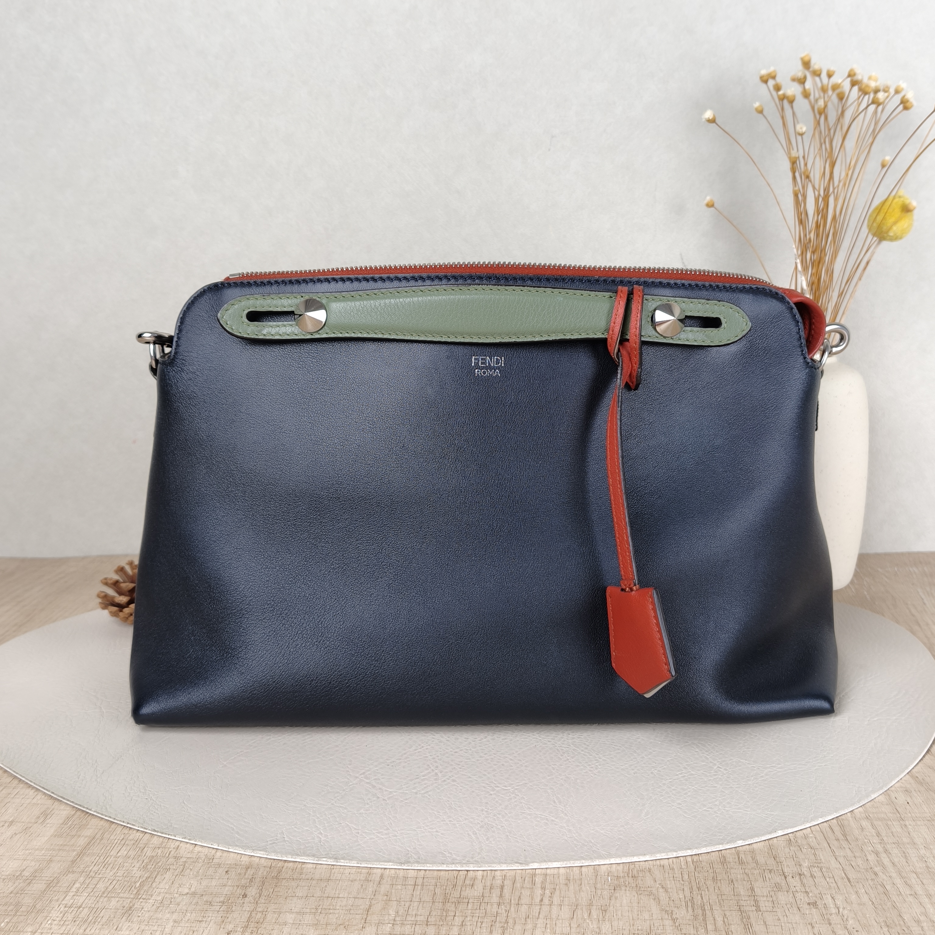 FENDI Crossbody Bag Blue Calfskin 32 × 15 × 21 cm