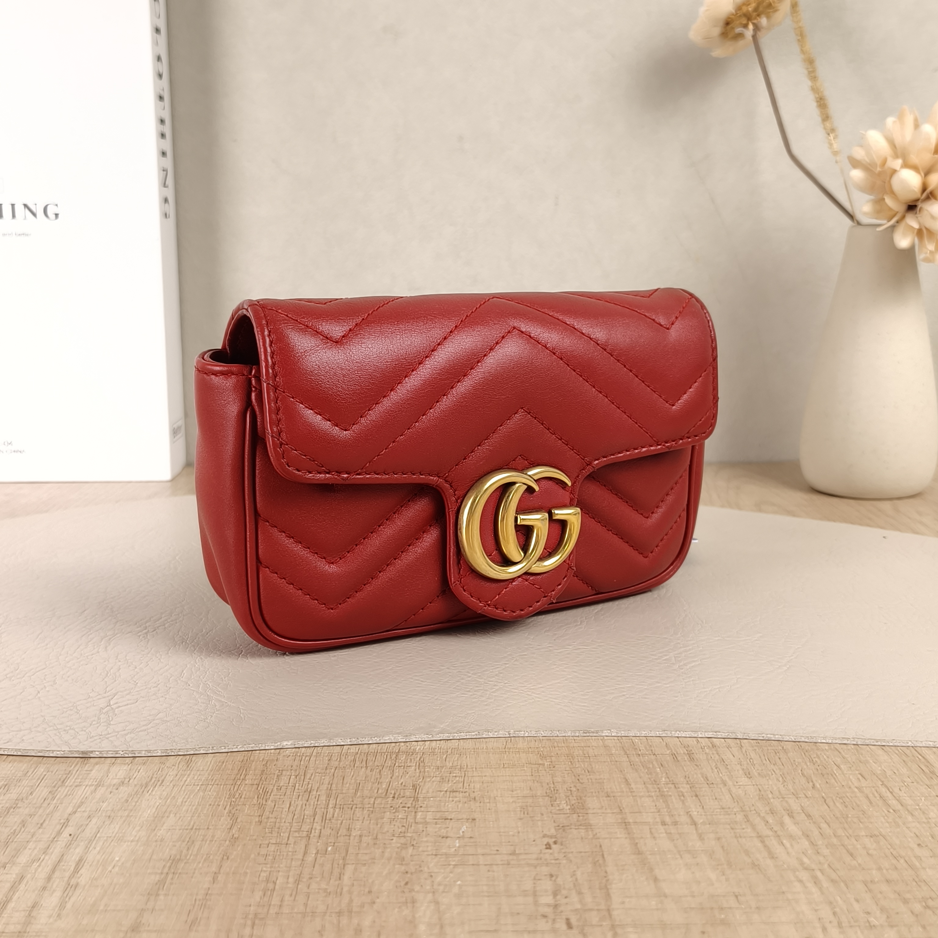 GUCCI Crossbody Bag GG Marmont Mini Marmont Mini Red Calfskinmini16.5 × 4.5 × 9.5 cm — cover view 6 of 6