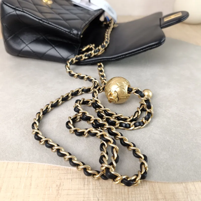 Chanel Crossbody Bag Classic Flap Mini CF Mini Black with Gold-Tone Hardware SL ambskin Mini 17 × 8 × 13.5 cm — detail view 1 of 14