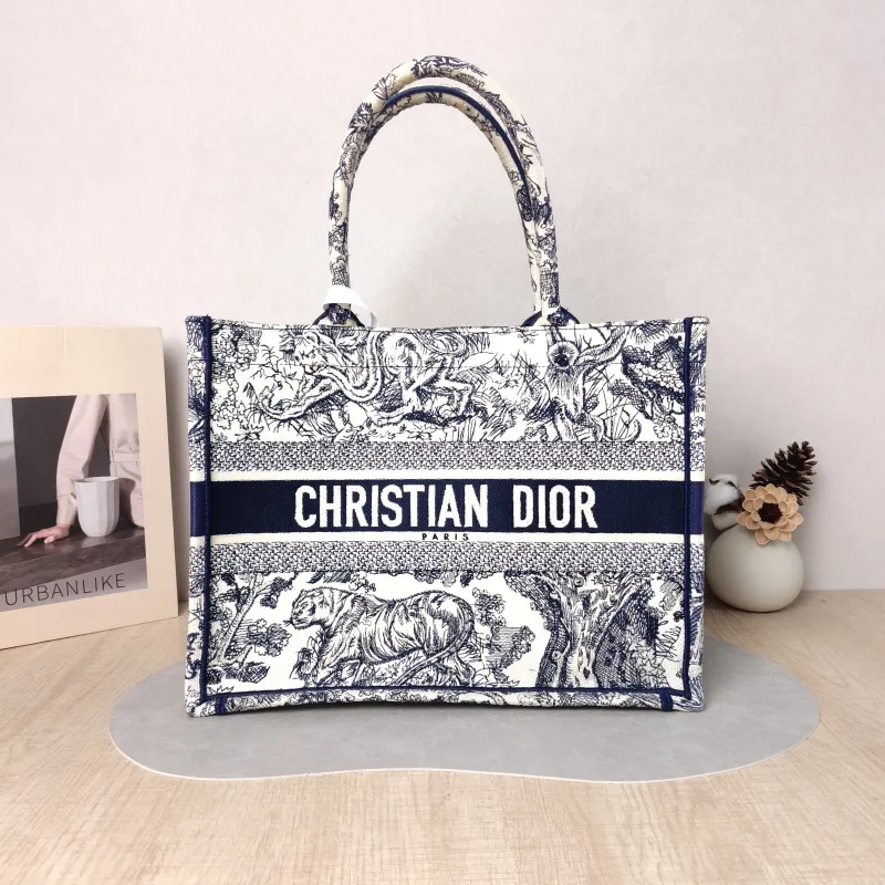 DIOR Top Handle Bag Book Tote Collection · White Blue Canvas Medium 36 × 16.5 × 27.5 cm