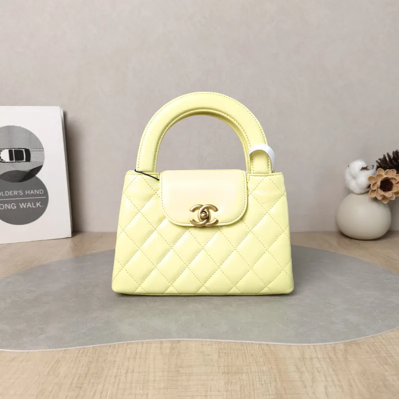 Chanel Crossbody Bag Kelly Yellow Waxed Leather Mini 19 × 7 × 13 cm