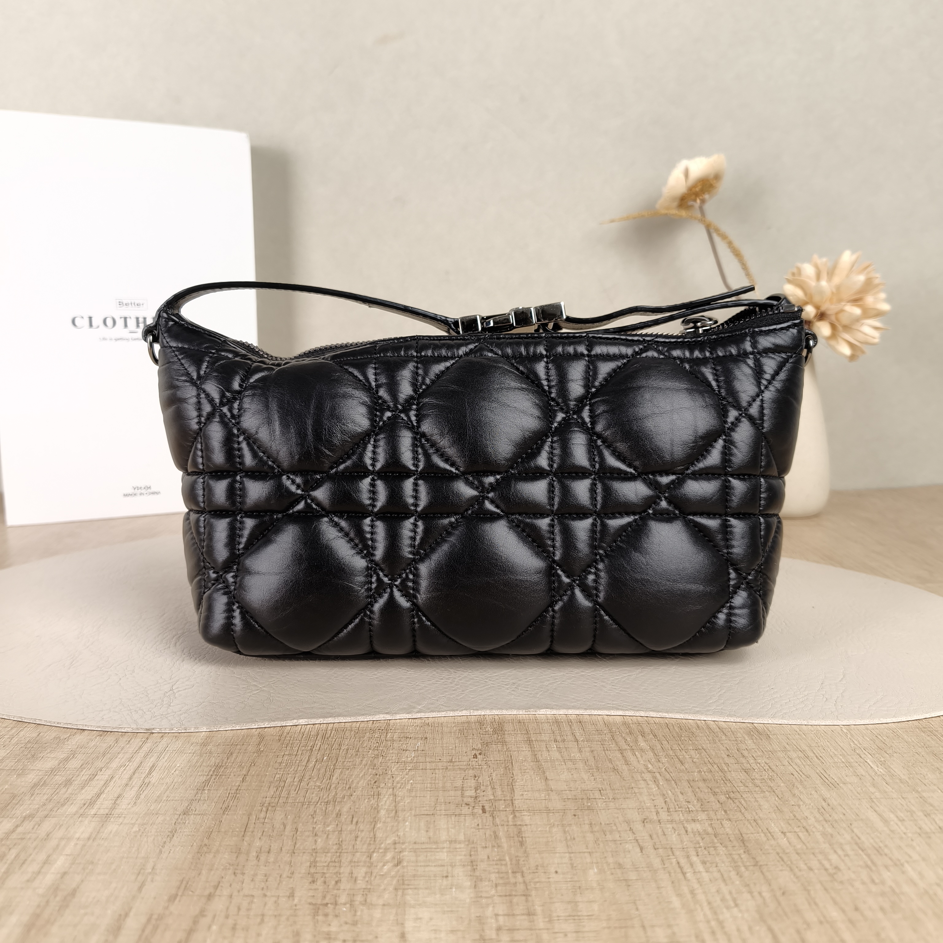 DIOR Top Handle Bag Travel Nomad Black Calfskin Medium22 × 9.5 × 13 cm
