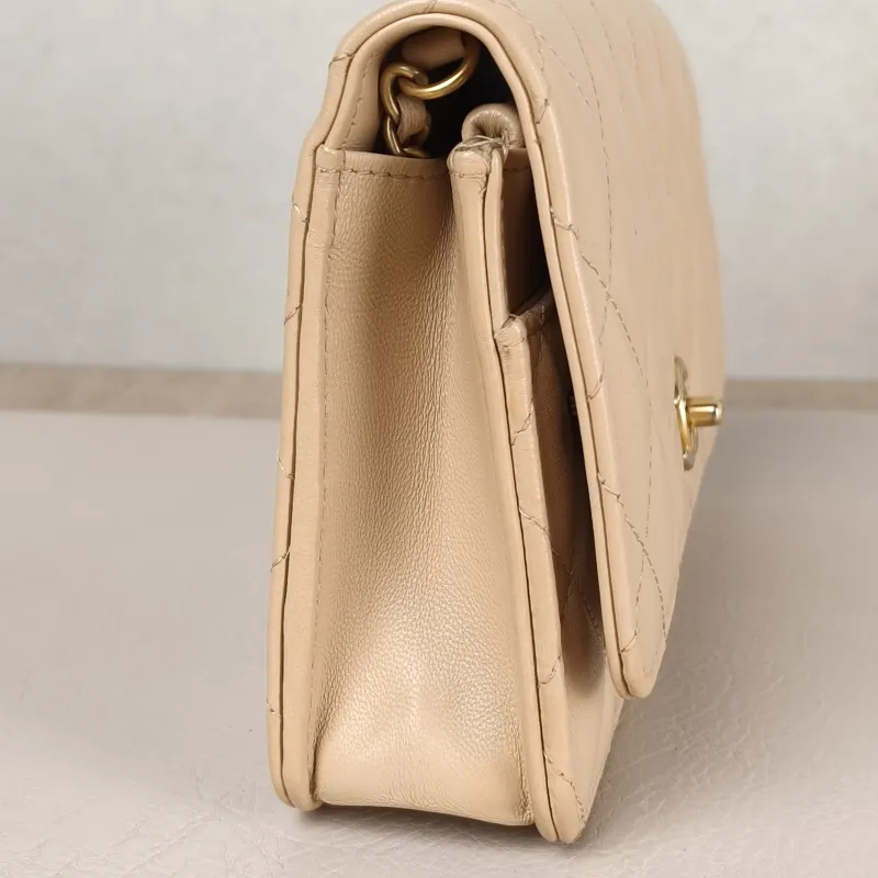Chanel Crossbody Bag CF WOC Taupe Lambskin Mini 19.2 × 3.5 × 12.3 cm — detail view 13 of 14