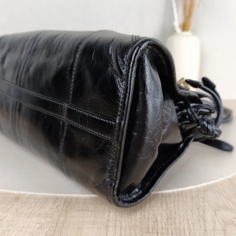 PRADA Shoulder Bag Bonnie Soft Lux Black Waxed Leather Medium32 × 12 × 15.5 cm — detail view 4 of 12