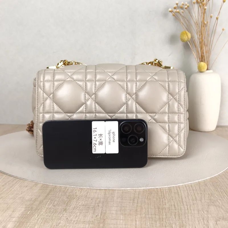 DIOR Crossbody Bag Caro Chain Bag Beige Calfskin Medium 25.5 × 9 × 15.5 cm — cover view 2 of 5