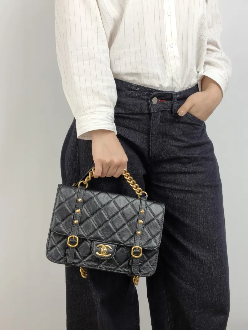 Chanel Crossbody Bag Messenger Bag Black Calfskin One Size 24.5 × 8 × 16.5 cm — on-model view 1 of 3