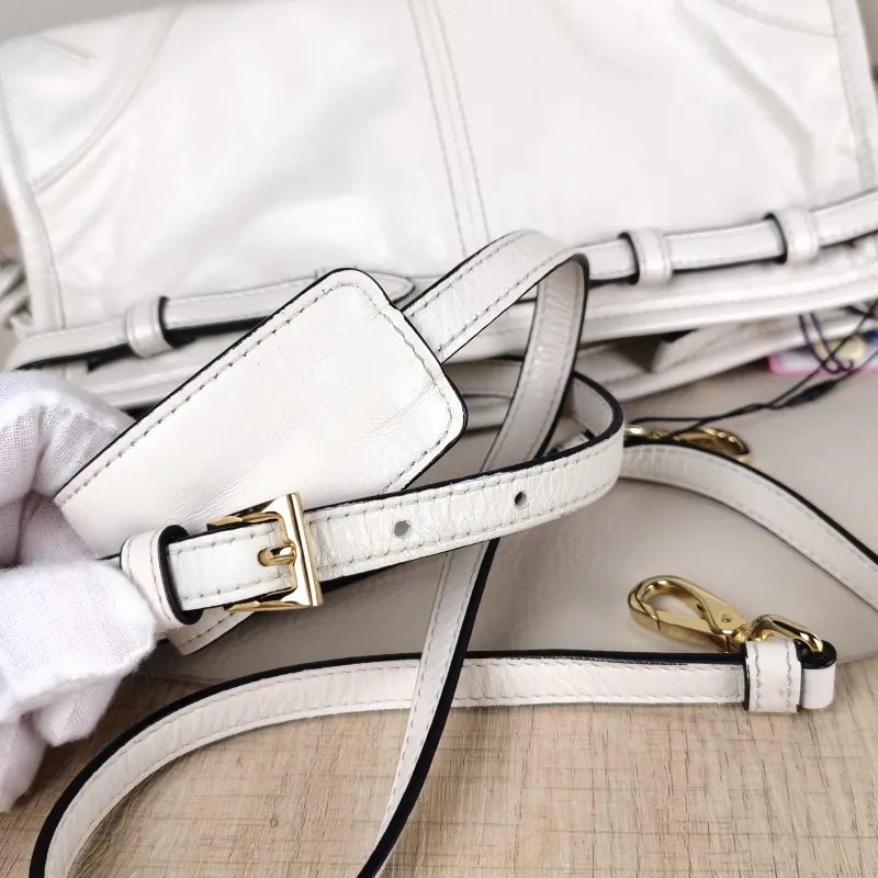 PRADA Crossbody Bag Bonnie Soft Lux Shoulder Strap Edition White Waxed Leather Calfskin Small 26 × 12 × 14 cm Conditioned — detail view 8 of 12