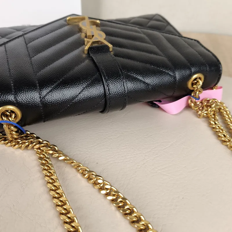 SAINT LAURENT Crossbody Bag ENVELOPE Black Grained Calfskin Small 21 × 6 × 13 cm — detail view 9 of 12
