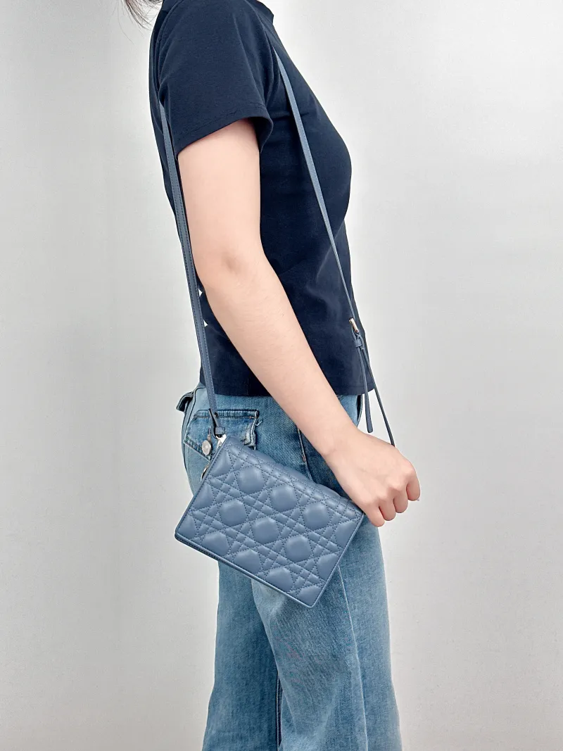 DIOR Shoulder Bag Shoulder Bag Blue Lambskin One Size18 × 3 × 13 cm — on-model view 1 of 2