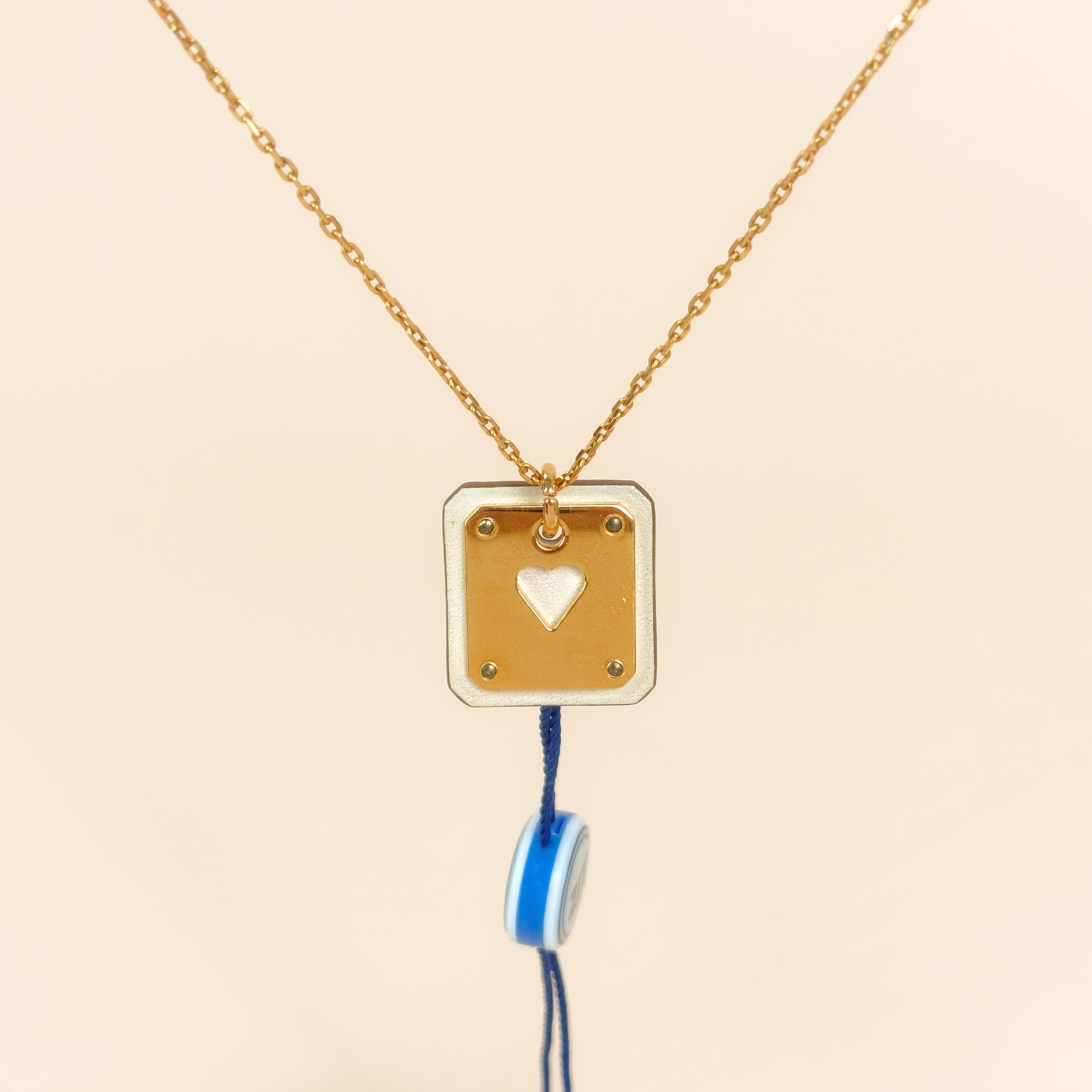 Hermès Necklace As de Coeur Necklace White Brown Calfskin Small49.5cm