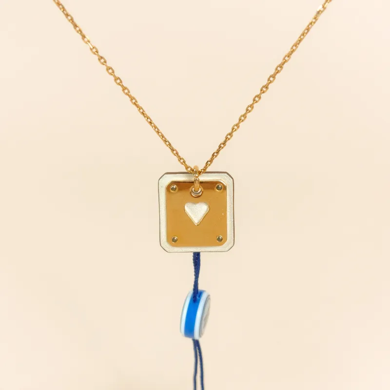 Hermès Necklace As de Coeur Necklace White Brown Calfskin Small49.5cm