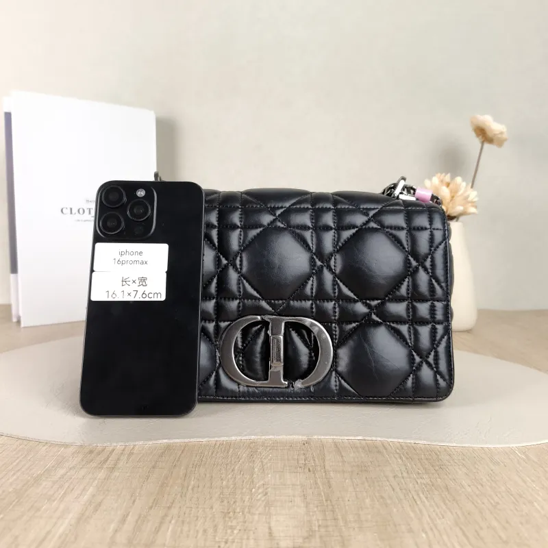DIOR Crossbody Bag Caro Chain Bag Black Calfskin Medium 25.5 × 9 × 15.5 cm logo — cover view 3 of 5