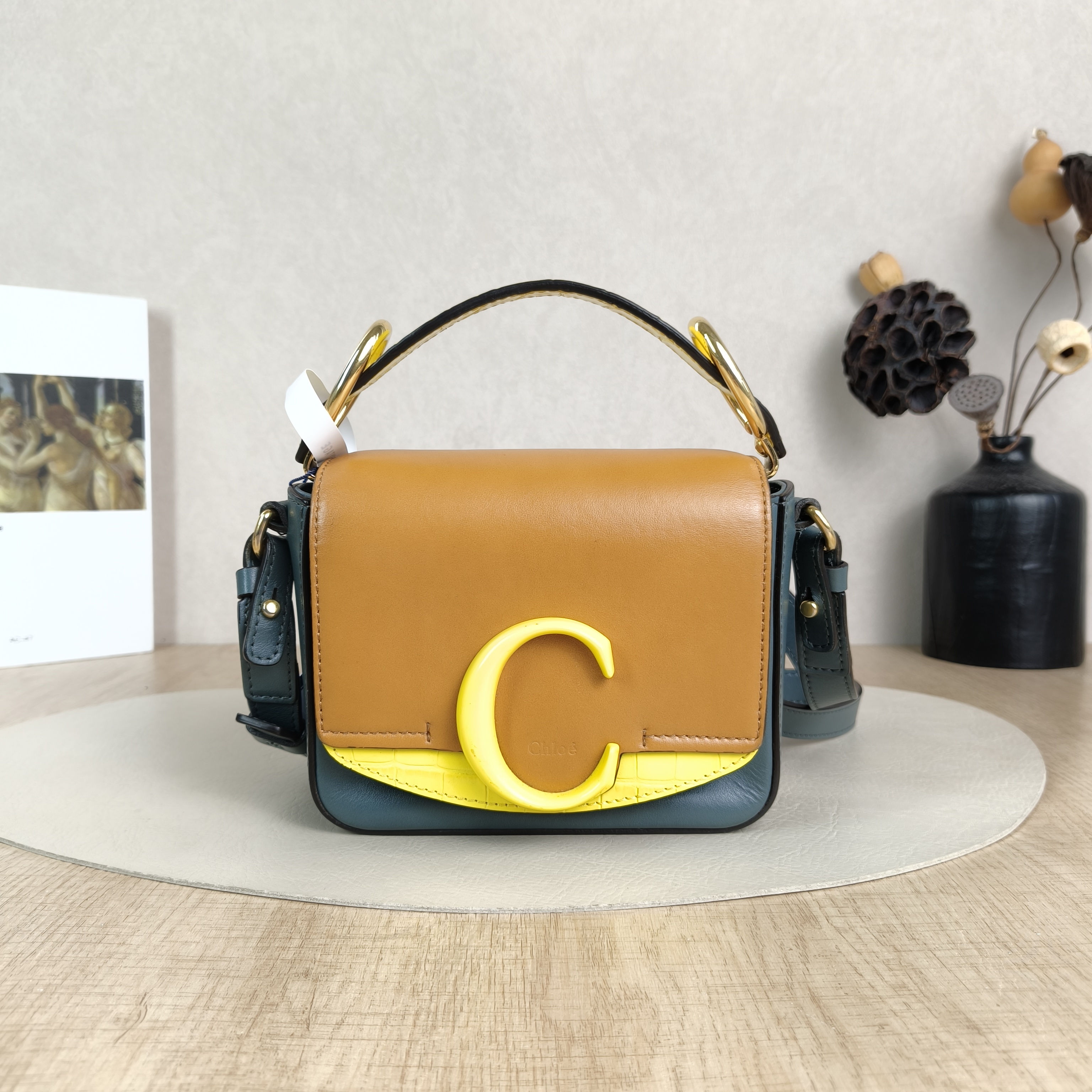 Chloé Crossbody Bag Crossbody Bag Yellow Blue Brown Calfskin One Size17 × 5 × 14 cm