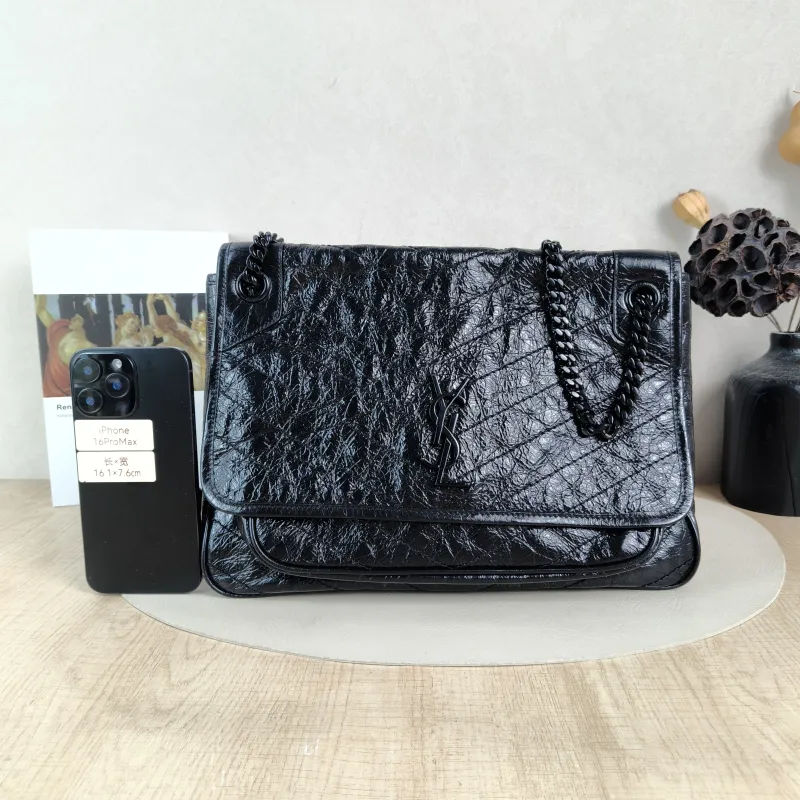 SAINT LAURENT Crossbody Bag Niki Black Waxed Leather Calfskin Large 32 × 9 × 23 cm — cover view 3 of 5