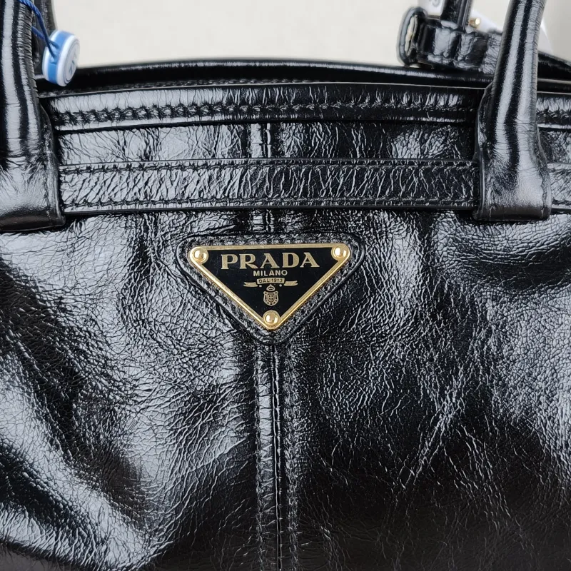 PRADA Shoulder Bag Bonnie Soft Lux Black Waxed Leather Medium32 × 12 × 15.5 cm — detail view 11 of 12