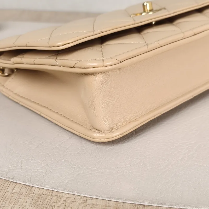 Chanel Crossbody Bag CF WOC Taupe Lambskin Mini 19.2 × 3.5 × 12.3 cm — detail view 11 of 14