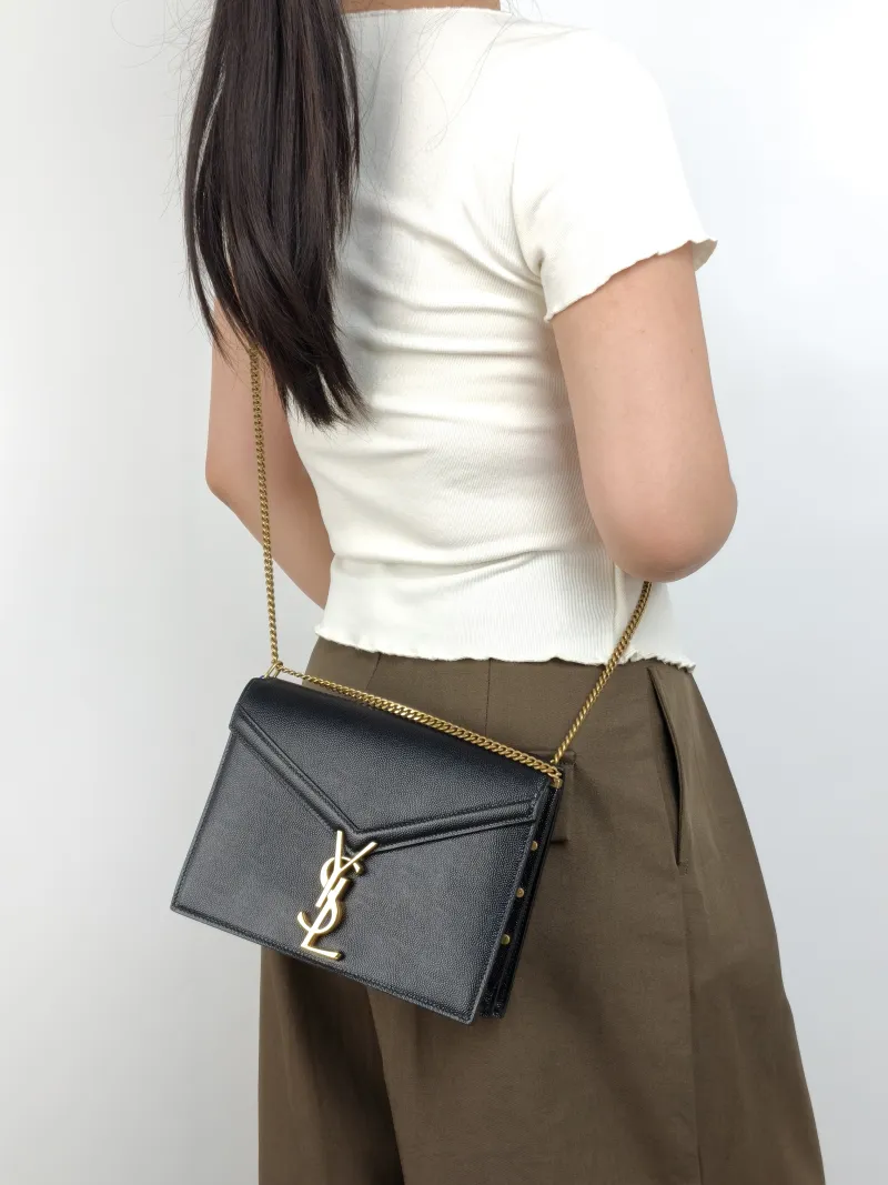 SAINT LAURENT Crossbody Bag Cassandra Black Grained Calfskin Medium 22 × 5.5 × 16.5 cm — on-model view 3 of 3