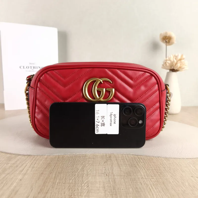 GUCCI Crossbody Bag GG Marmont Marmont Camera Bag Red Calfskin Small 24 × 7 × 13 cm — cover view 2 of 5