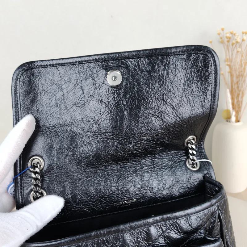 SAINT LAURENT Crossbody Bag Niki Black Waxed Leather Calfskin Small 21 × 7.5 × 16 cm — detail view 12 of 13