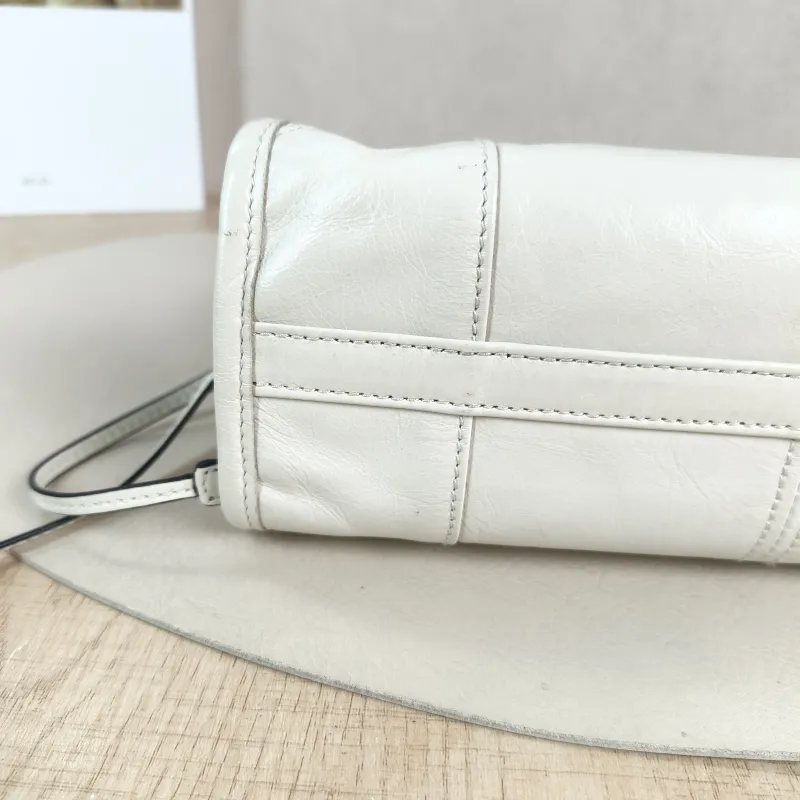 PRADA Top Handle Bag Bonnie Soft Lux White Waxed Leather Mini 23.5 × 9 × 12 cm — detail view 11 of 14