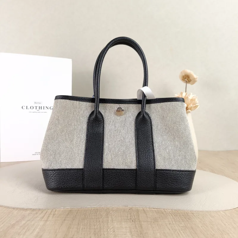 Hermès Top Handle Bag Neo Garden 23 Mini Black · Beige Canvas mini23 × 10 × 16 cm