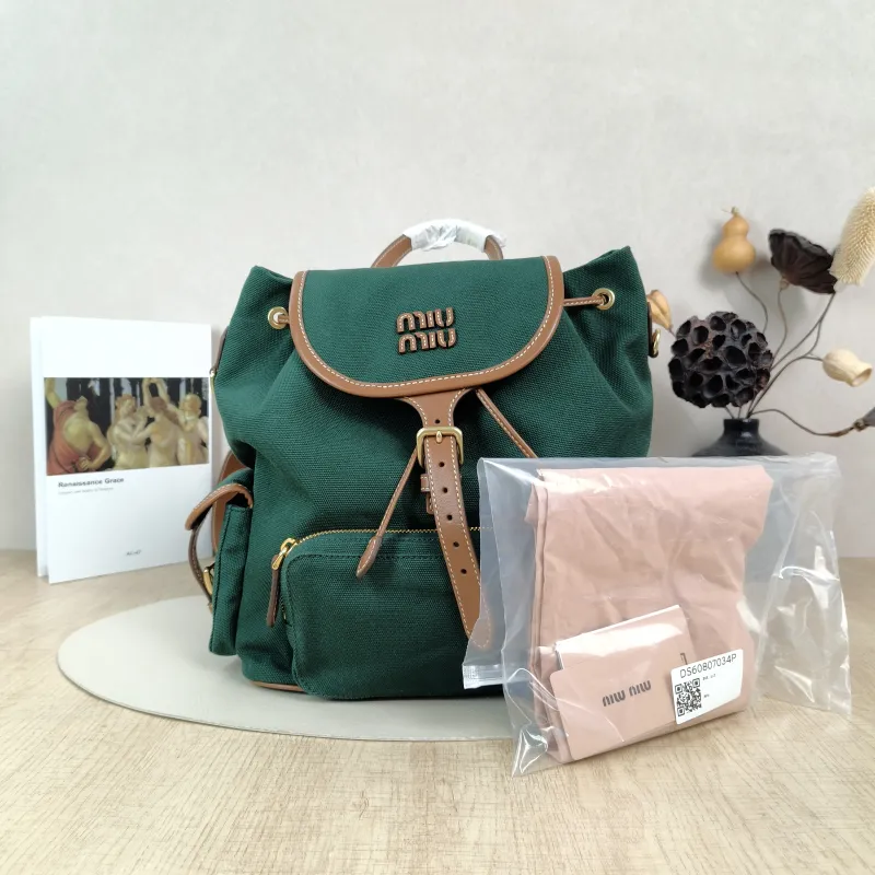 Miumiu Backpack Backpack Green Canvas Large25 × 12.5 × 29.5 cm — cover view 3 of 6