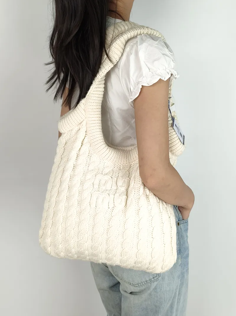 Miumiu Shoulder Bag IVY Tote Shopping Tote White Cashmere Medium35*40 — on-model view 1 of 3