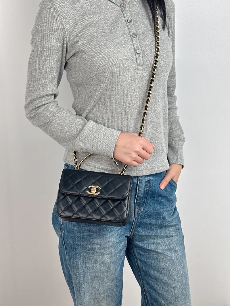 Chanel Crossbody Bag Crossbody Bag Black Lambskin One Size 17 × 5 × 12 cm — on-model view 1 of 3