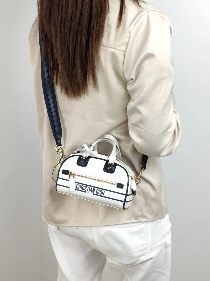 DIOR Crossbody Bag Vibe Bowling White CC alfskin Mini 17.5 × 8 × 10.5 cm — on-model view 3 of 3