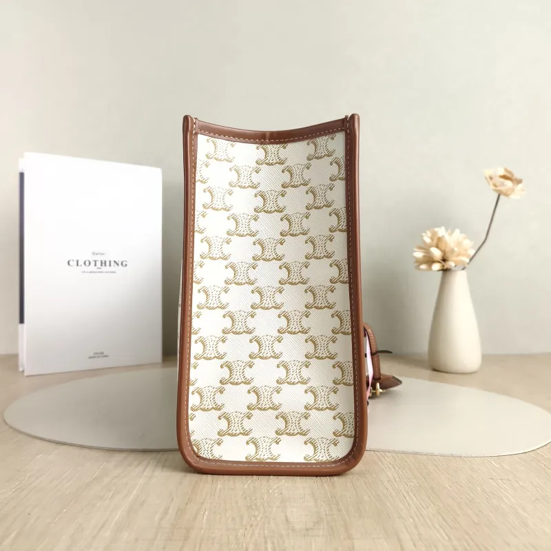 CELINE Top Handle Bag Horizontal Cabas Shopping Tote Beige PVC Mini 34 × 12 × 22.5 cm — detail view 10 of 11