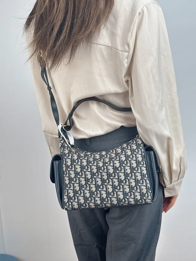DIOR Top Handle Bag D-Dream Blue Canvas Medium 28 × 10 × 16 cm — on-model view 2 of 2