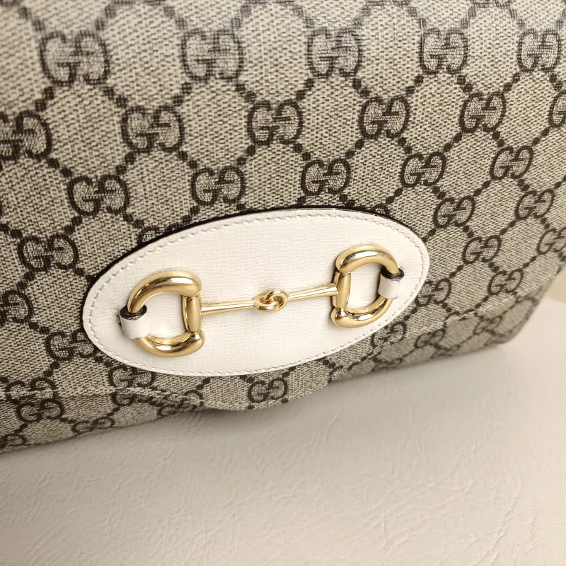 GUCCI Crossbody Bag Horsebit 1955 Two Straps woc Monogram PVC 26 × 3.2 × 16.5 cm — detail view 8 of 10