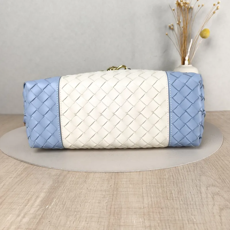 Bottega Veneta Top Handle Bag Woven Top Handle Bag Blue White Calfskin 30 × 12 × 24 cm — cover view 4 of 5