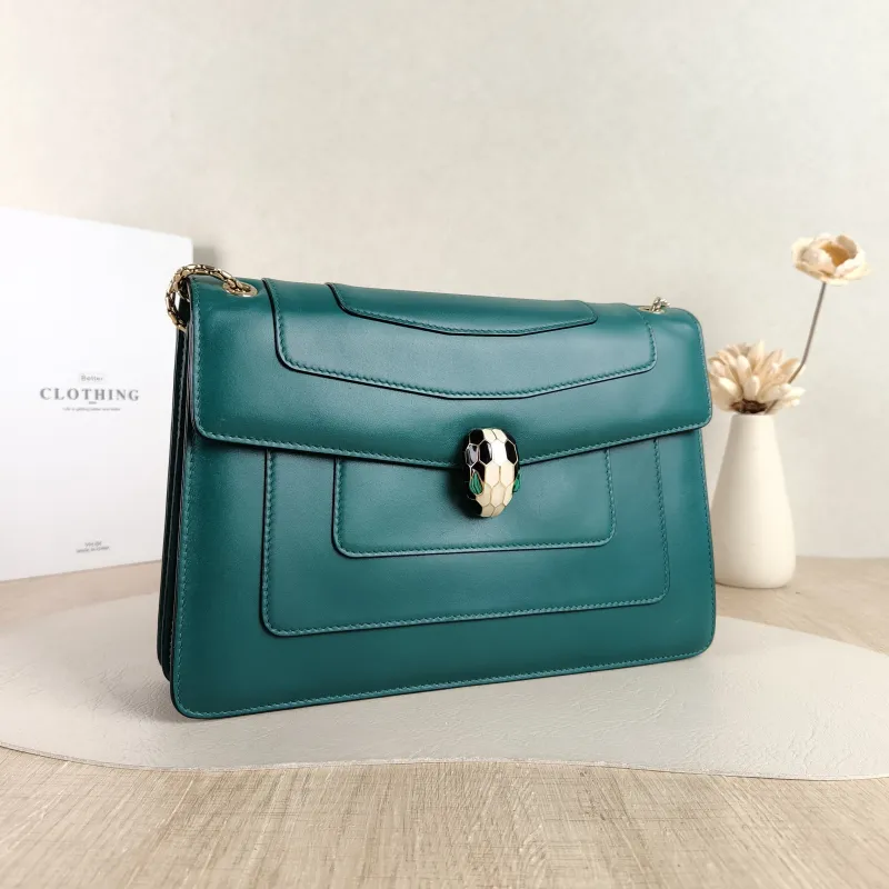 Bvlgari Crossbody Bag Serpenti Forever Collection Crossbody Bag Green Calfskin Medium 28 × 7.5 × 19 cm — cover view 4 of 5