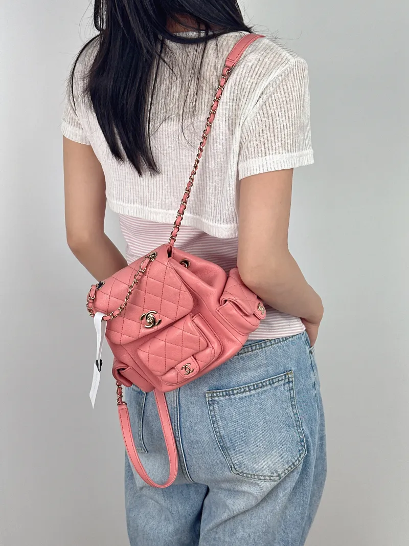 Chanel Backpack duma Pink Calfskin Small 18 × 9.5 × 19 cm — on-model view 2 of 3