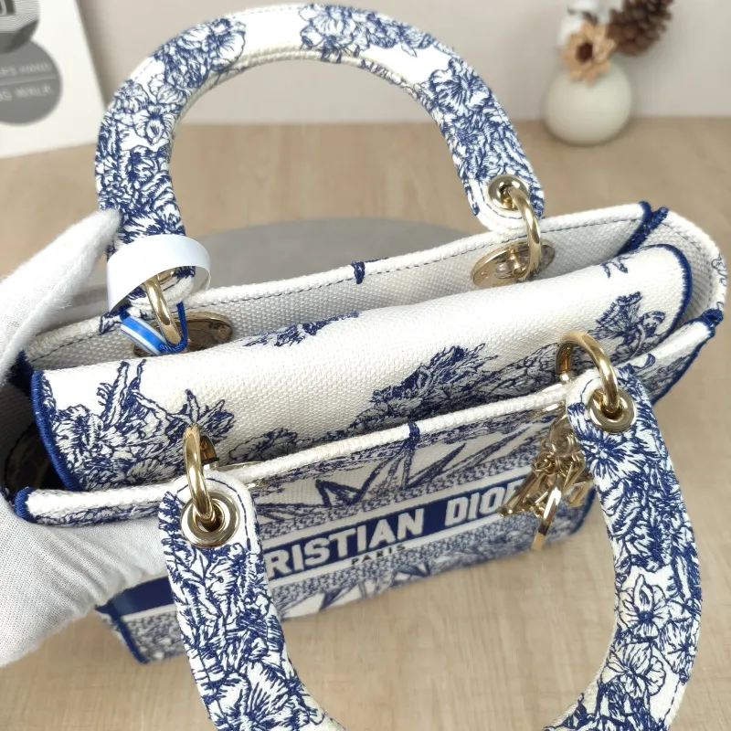 DIOR Top Handle Bag Lady Lady Dior Bag Blue Canvas Medium 24 × 12 × 21 cm — detail view 8 of 13