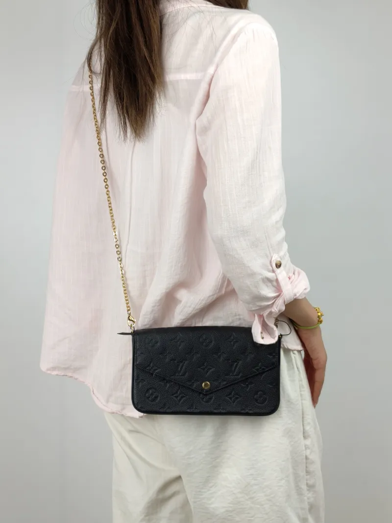 Louis Vuitton Crossbody Bag Pochette Félicie Black Calfskin Small 21 × 3 × 12 cm — on-model view 2 of 3