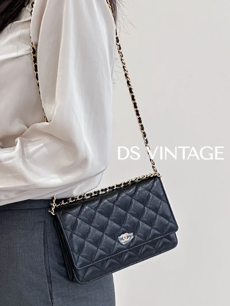 Chanel Crossbody Bag Classic Flap WOC CF WOCWOC Bag Black Grained Calfskin Mini 19.2 × 3.5 × 12.3 cm — on-model view 3 of 4