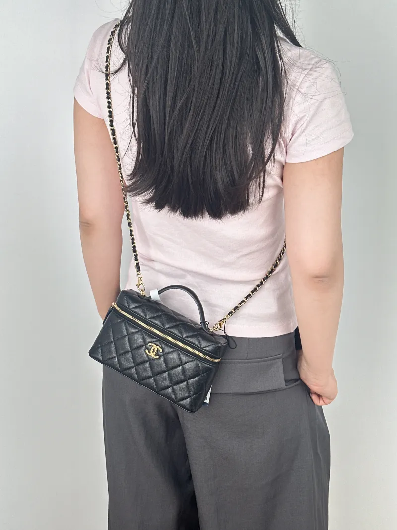 Chanel Crossbody Baglp Box Bag Top Handle Crossbody Bag Black Calfskin One Size19.5 × 5 × 17 cm — on-model view 2 of 2