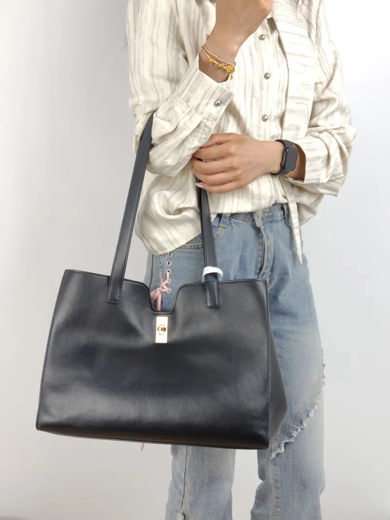 CELINE Shoulder Bag Cabas 16 Tote Bag Black Calfskin Large 37 × 14 × 26 cm — on-model view 2 of 2