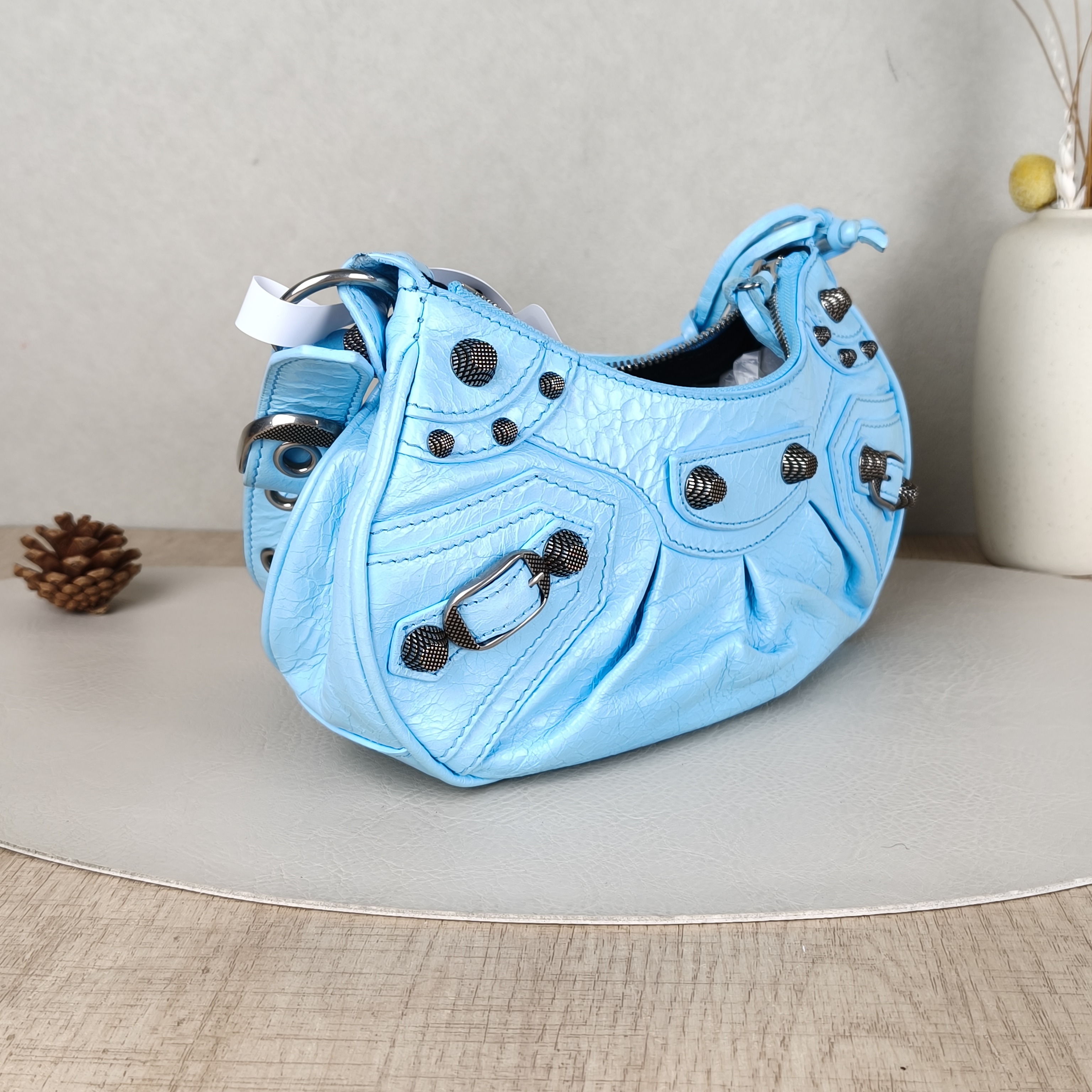 BALENCIAGA Crossbody Bag LE CAGOLE Blue Waxed Leather XS26 × 7 × 16 cm — cover view 3 of 5