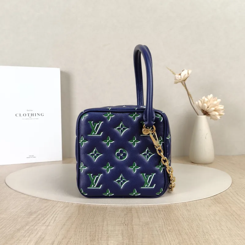 Louis Vuitton Top Handle Bag Square Blue Calfskin One Size15 × 15 × 15 cm