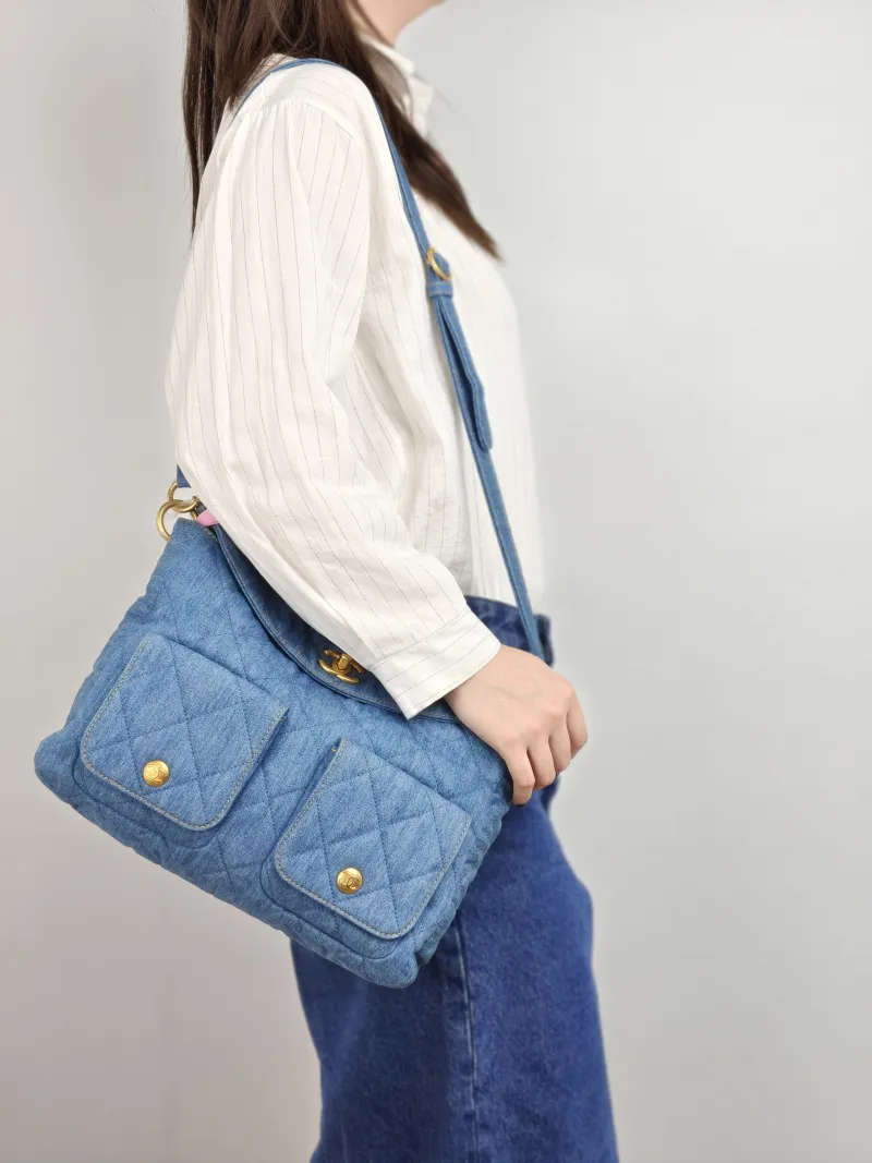 Chanel Shoulder Bag Supple Twins Hobo Blue Large 30 × 5 × 21.5 cm — on-model view 2 of 2