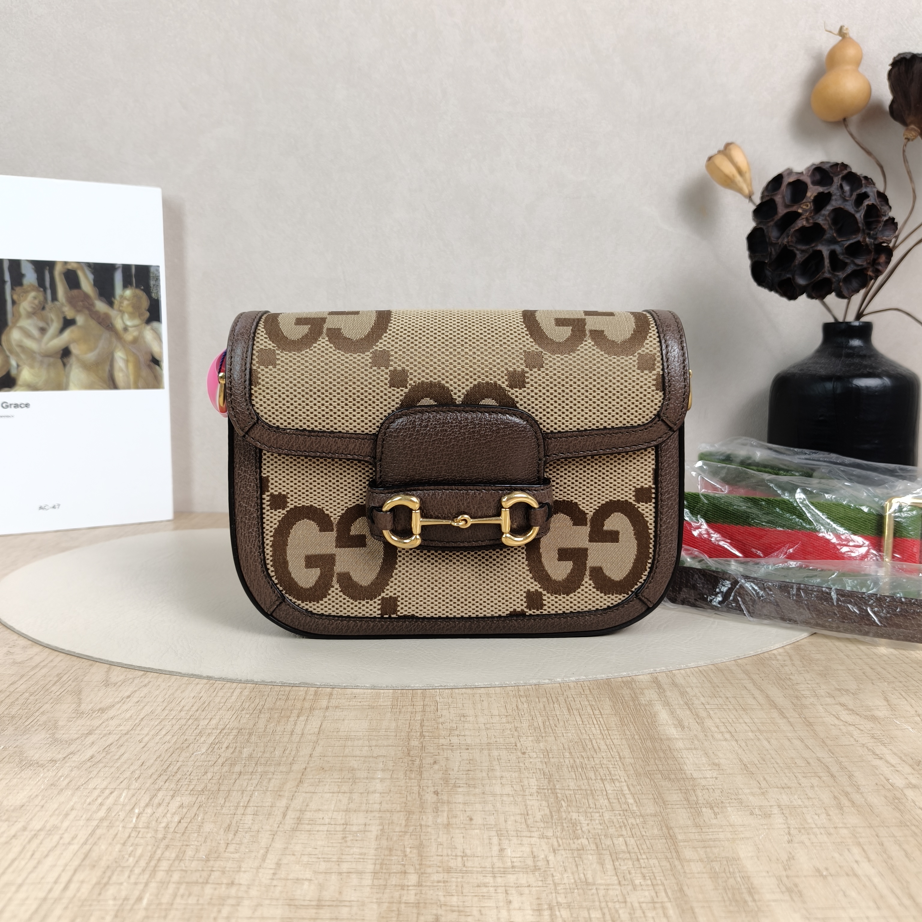 GUCCI Crossbody Bag Horsebit 1955 Horsebit Small Colorblock Canvas， Small20.5 × 5 × 14.5 cm